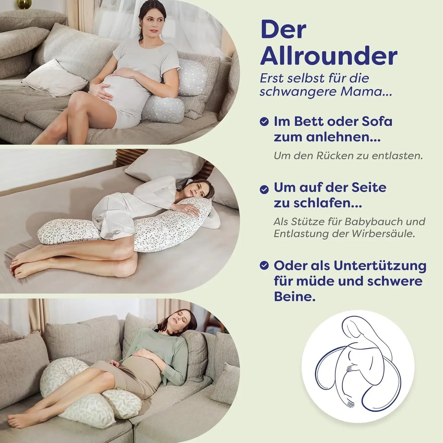 Ceba Baby® Stillkissen - Lagerungskissen für Babys - Schwangerschaftskissen aus 100% Baumwolle - XXL groß Seitenschläferkissen - 190 cm - Öko-Tex Standard 100 - Kamille