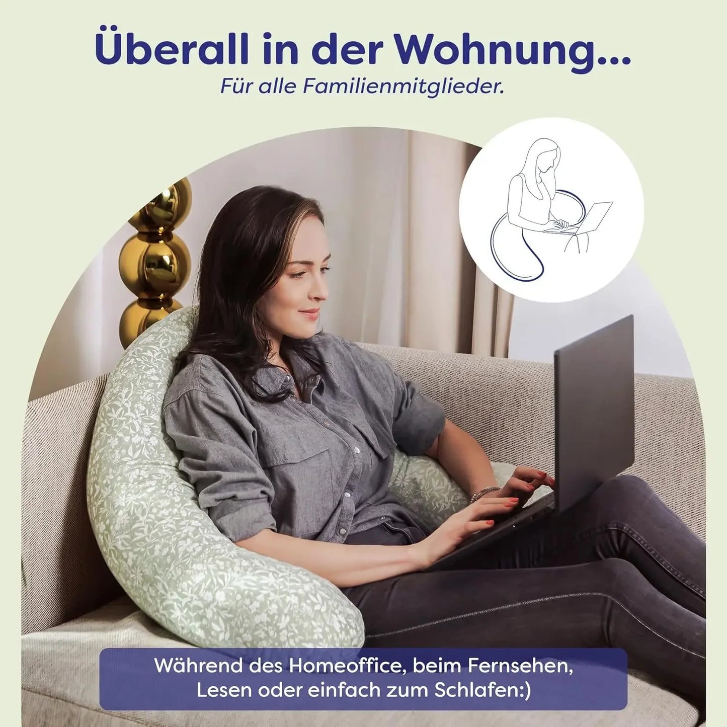 Ceba Baby® Stillkissen - Lagerungskissen für Babys - Schwangerschaftskissen aus 100% Baumwolle - XXL groß Seitenschläferkissen - 190 cm - Öko-Tex Standard 100 - Kamille