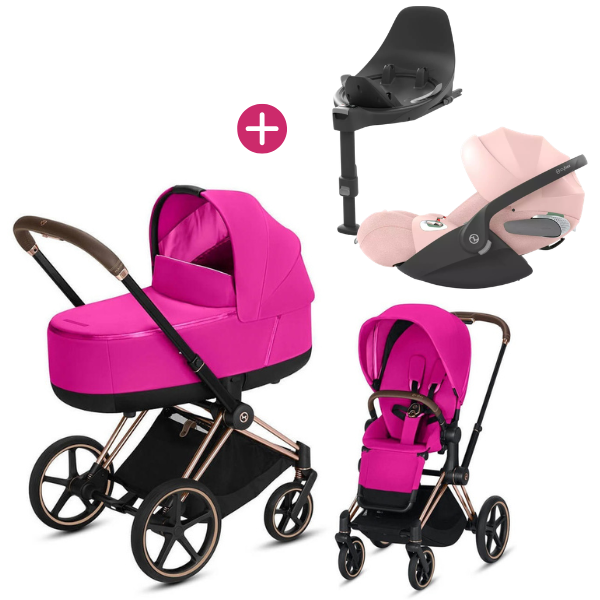 Cybex Priam  4in1 Kombi-Kinderwagen Rosegold / Fancy Pink + Cloud T Plus Peach Pink + Base T