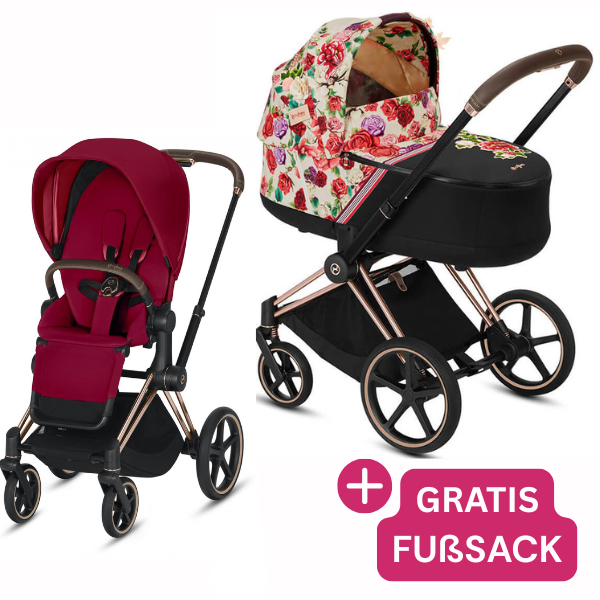 Cybex Priam 3.5 Spring Blossom Light / True Red + GRATIS Fußsack
